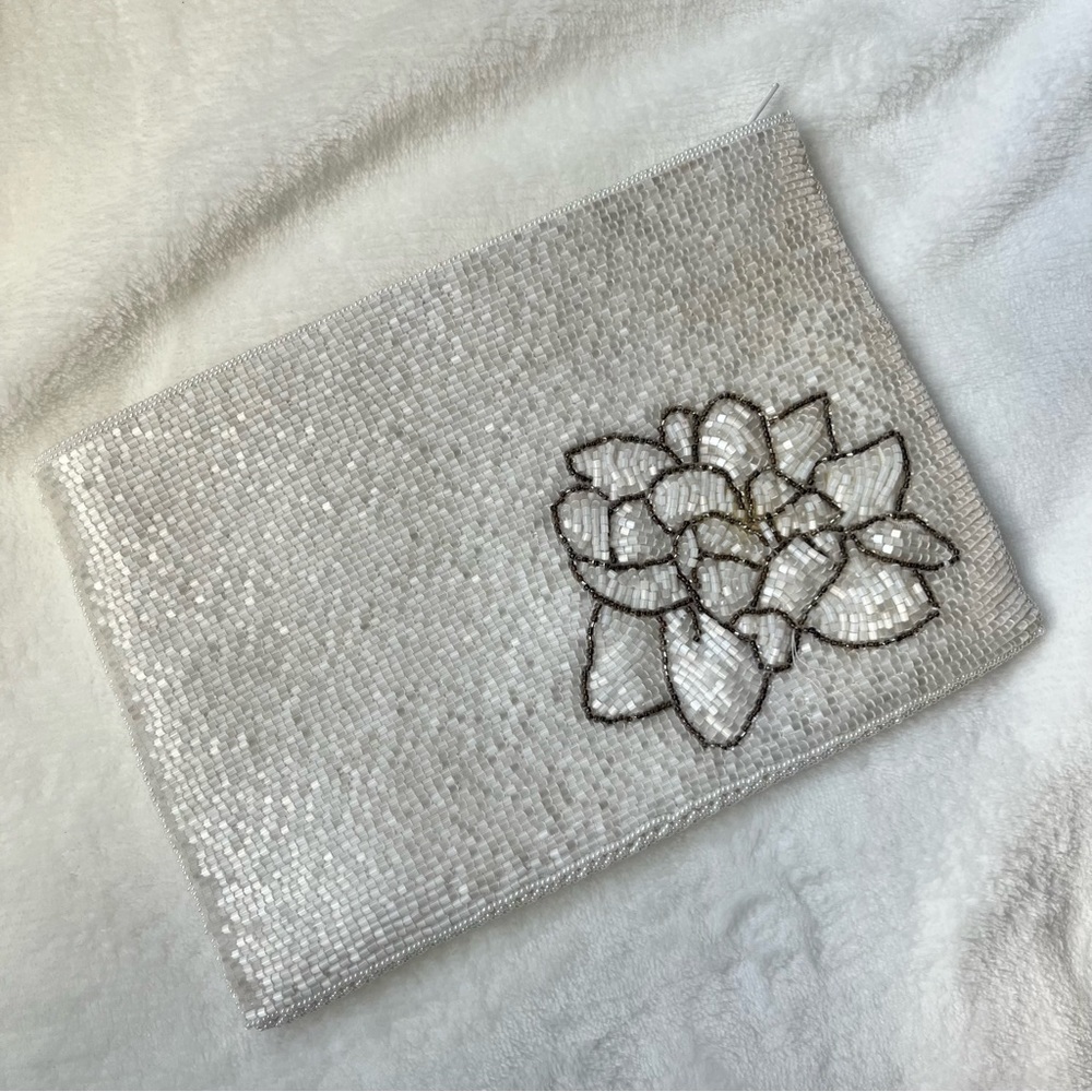 Vintage Beaded Zipper Pouch with Flower